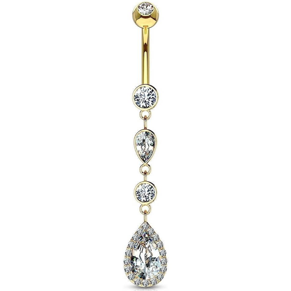 Or 14kt Piercing Nombril Pendentif Goutte Zircone