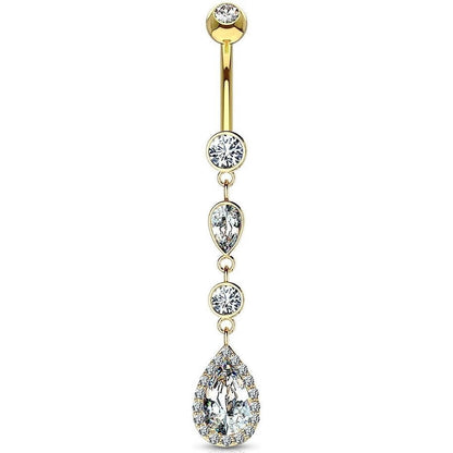 Or 14kt Piercing Nombril Pendentif Goutte Zircone