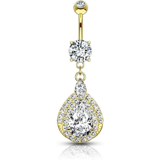 Or 14kt Piercing Nombril Pendentif Goutte Zircone