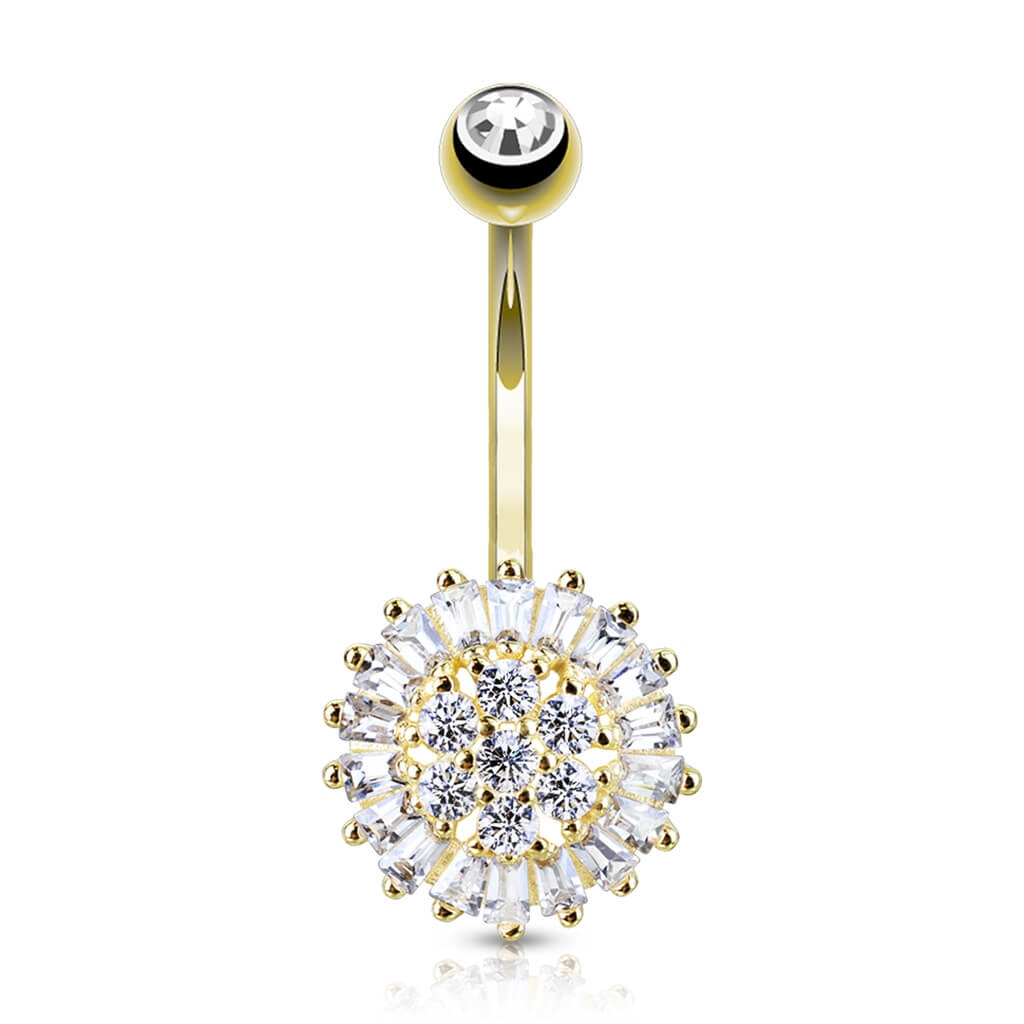 Or 14kt Piercing Nombril Zircone fleur