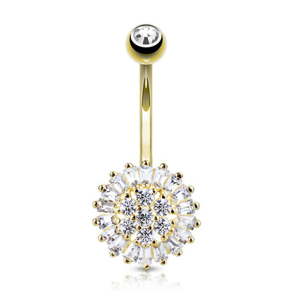 Solid Gold 14 Carat Belly Button Piercing Flower Zirconia