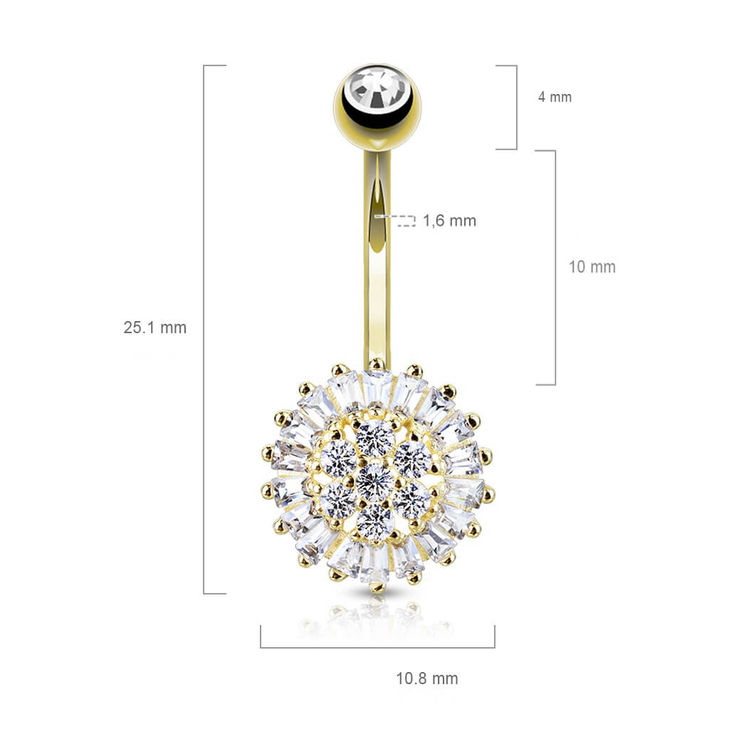 Or 14kt Piercing Nombril Zircone fleur