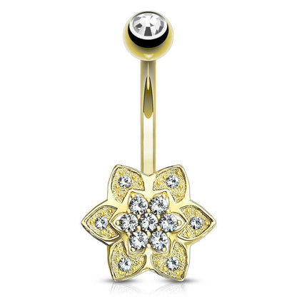 Solid Gold 14 Carat Belly Button Piercing Flower Zirconia