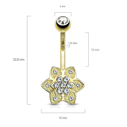 Solid Gold 14 Carat Belly Button Piercing Flower Zirconia