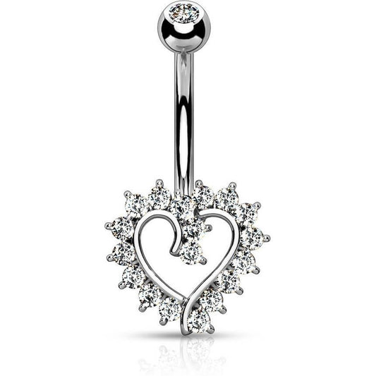 Solid Gold 14 Carat Belly Button Piercing Heart Zirconia