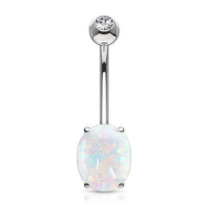 Solid Gold 14 Carat Belly Button Piercing Opal Oval