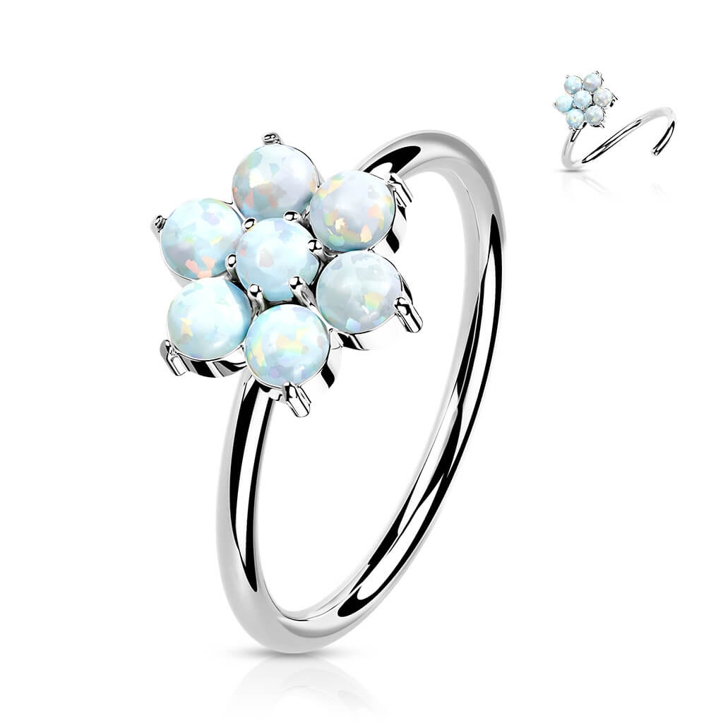 14 Karat Gold Ring Piercingring Blume Opal Gelbgold Weißgold Biegbar