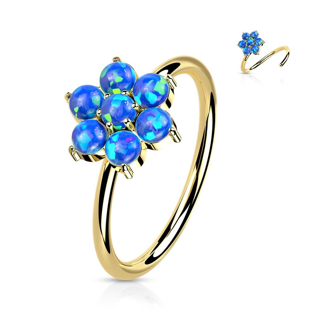 14 Karat Gold Ring Piercingring Blume Opal Gelbgold Weißgold Biegbar