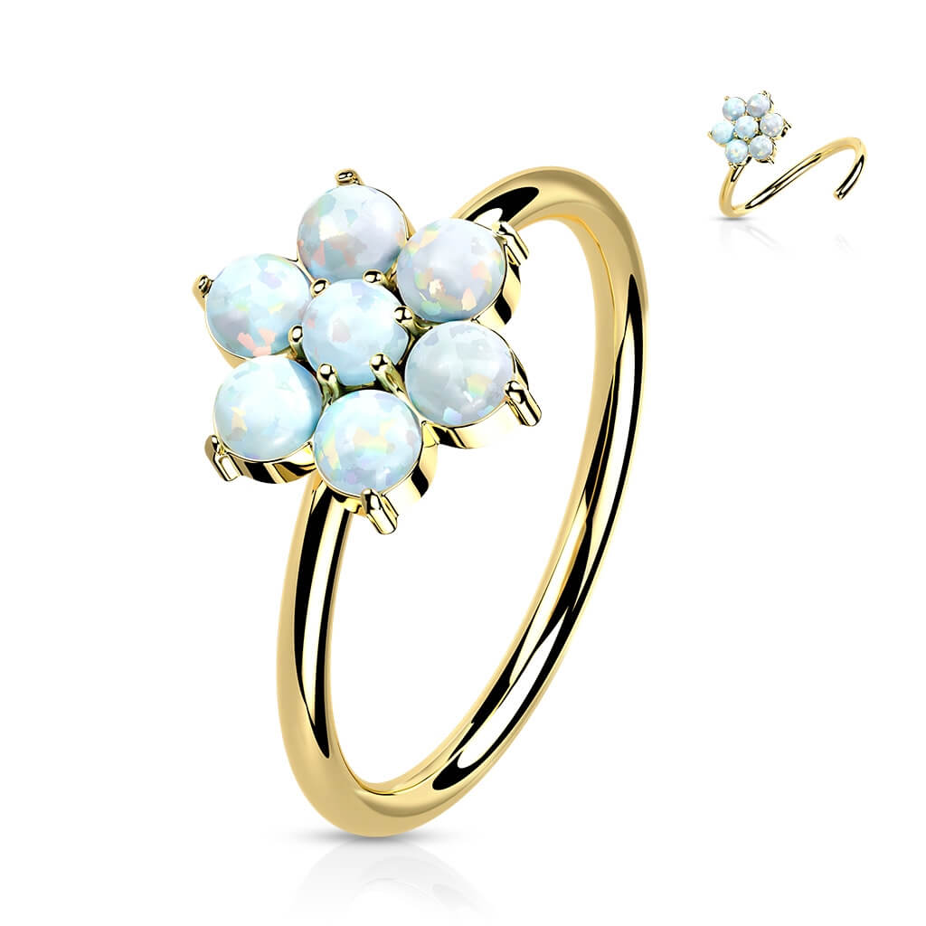 14 Karat Gold Ring Piercingring Blume Opal Gelbgold Weißgold Biegbar