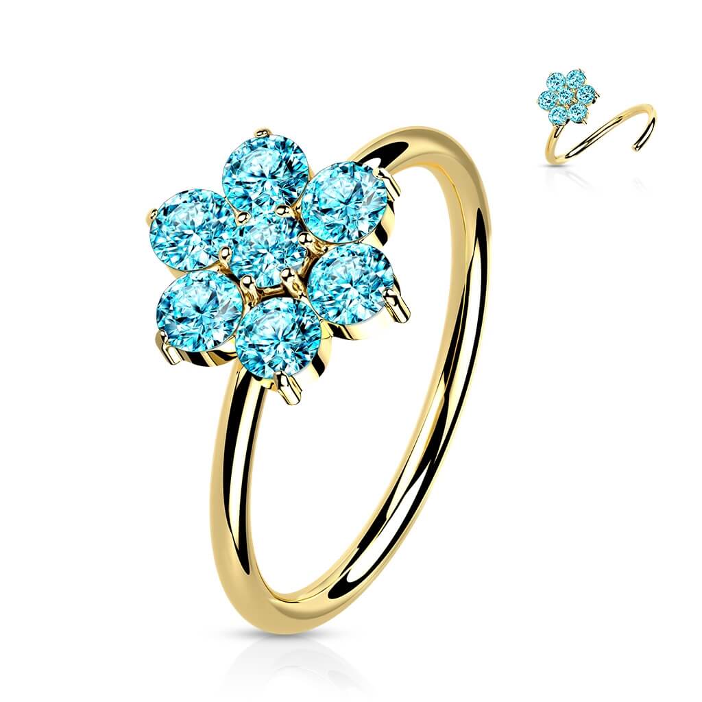 14 Karat Gold Ring Piercingring Blume Opal Gelbgold Weißgold Biegbar