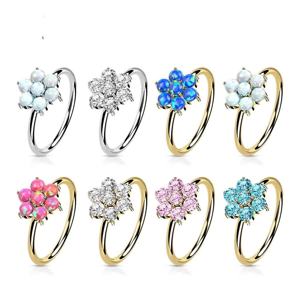 14 Karat Gold Ring Piercingring Blume Opal Gelbgold Weißgold Biegbar