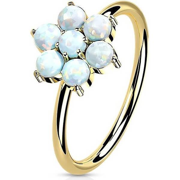 14 Karat Gold Ring Piercingring Blume Opal Gelbgold Weißgold Biegbar