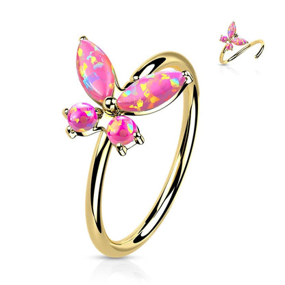 Oro 14kt Anillo Circonita mariposa Flexible