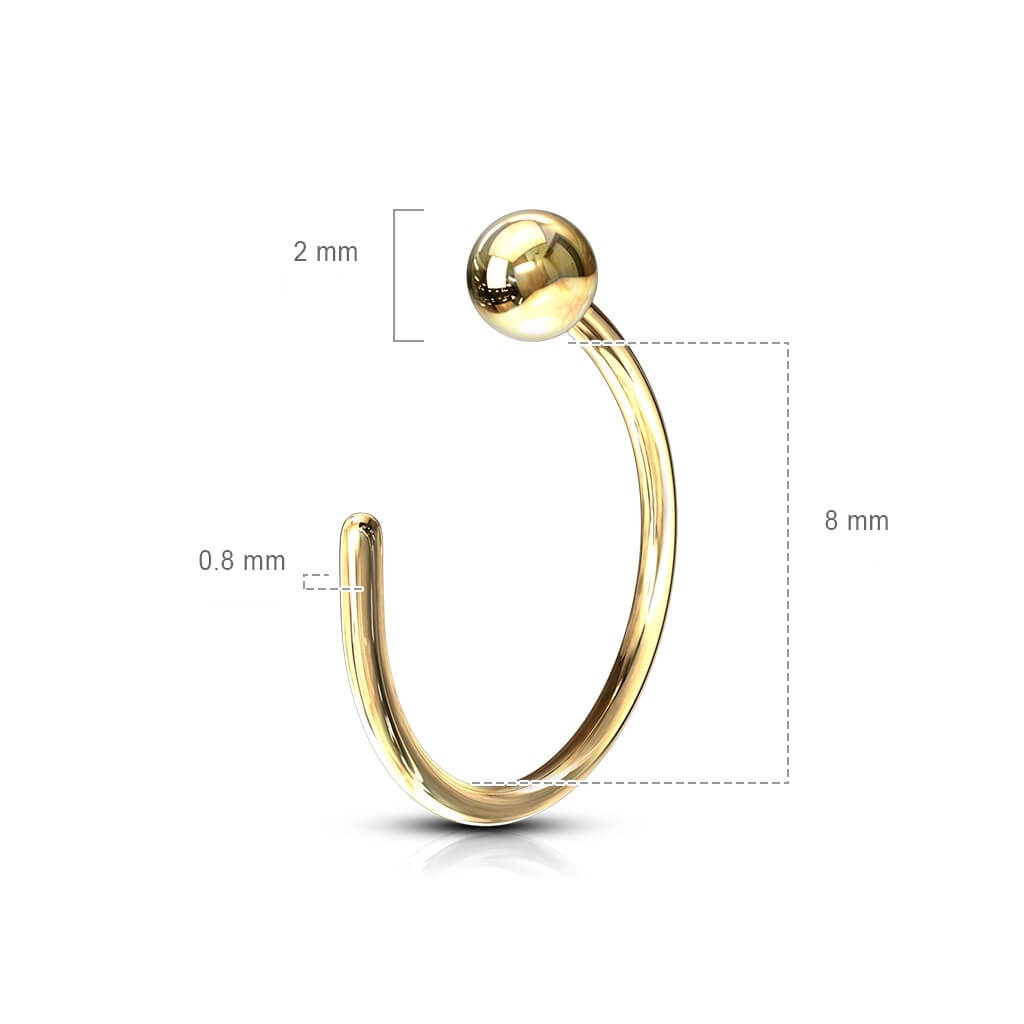 Solid Gold 14 Carat Nose Hoop Half Hoop Ring