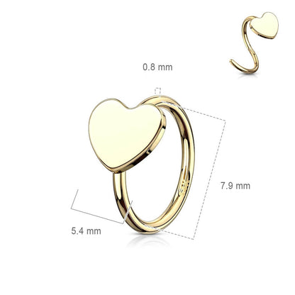 Oro 14 kt Anello Piercing Cuore Pieghevole