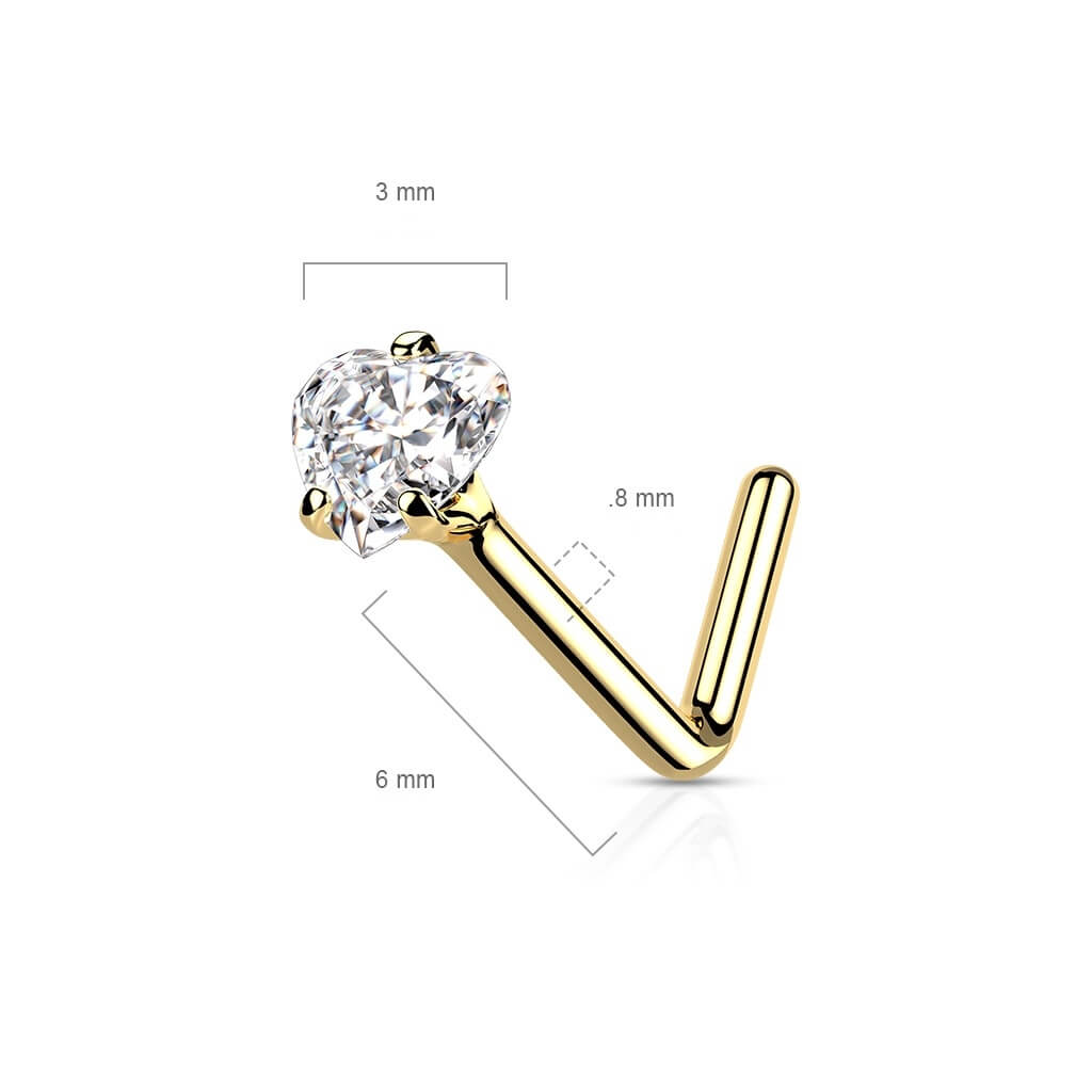 Or 14kt Nez En Forme de L Zircone Ronde