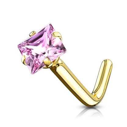 Or 14kt Nez En Forme de L Zircone Carrée