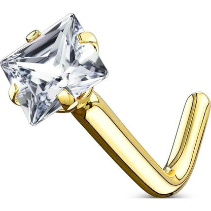 Or 14kt Nez En Forme de L Zircone Carrée