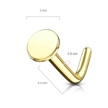 14 Karat Gold Nasenstecker L-Form Rund Flach Gelbgold Weißgold