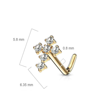 Solid Gold 14 Carat Nose L-Shape Cross Zirconia