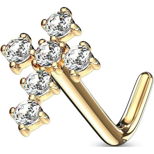 Solid Gold 14 Carat Nose L-Shape Cross Zirconia