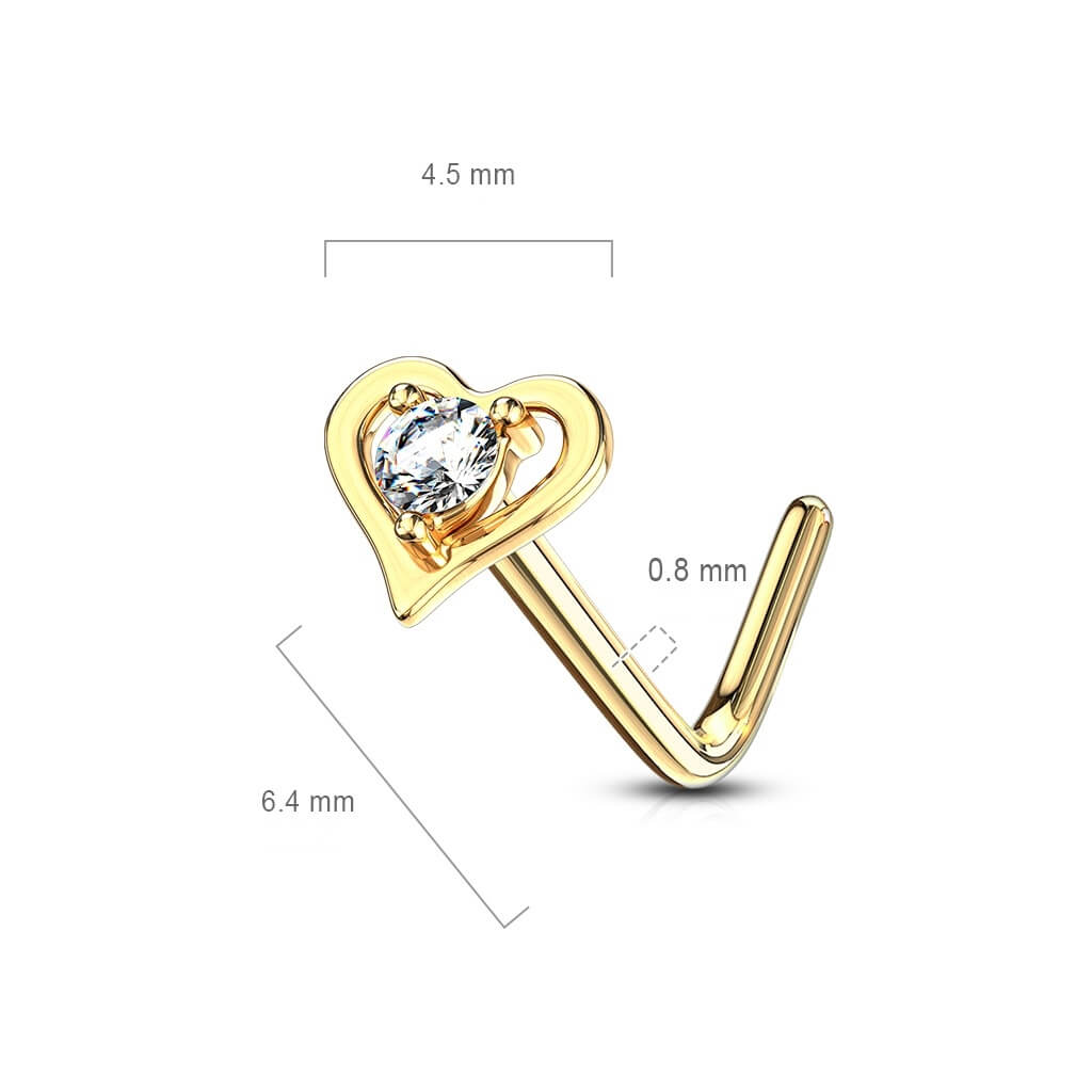 Oro 14 kt Nasale a L Cuore di zircone 