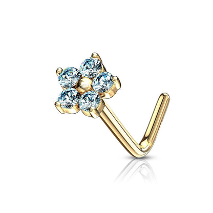 Or 14kt Nez En Forme de L Fleur Zircone