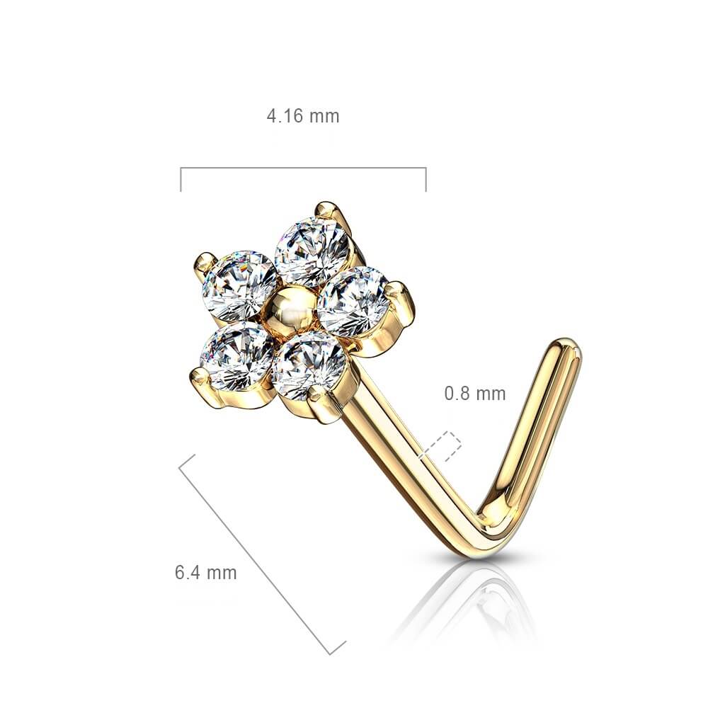 Or 14kt Nez En Forme de L Fleur Zircone