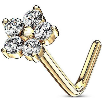 Or 14kt Nez En Forme de L Fleur Zircone