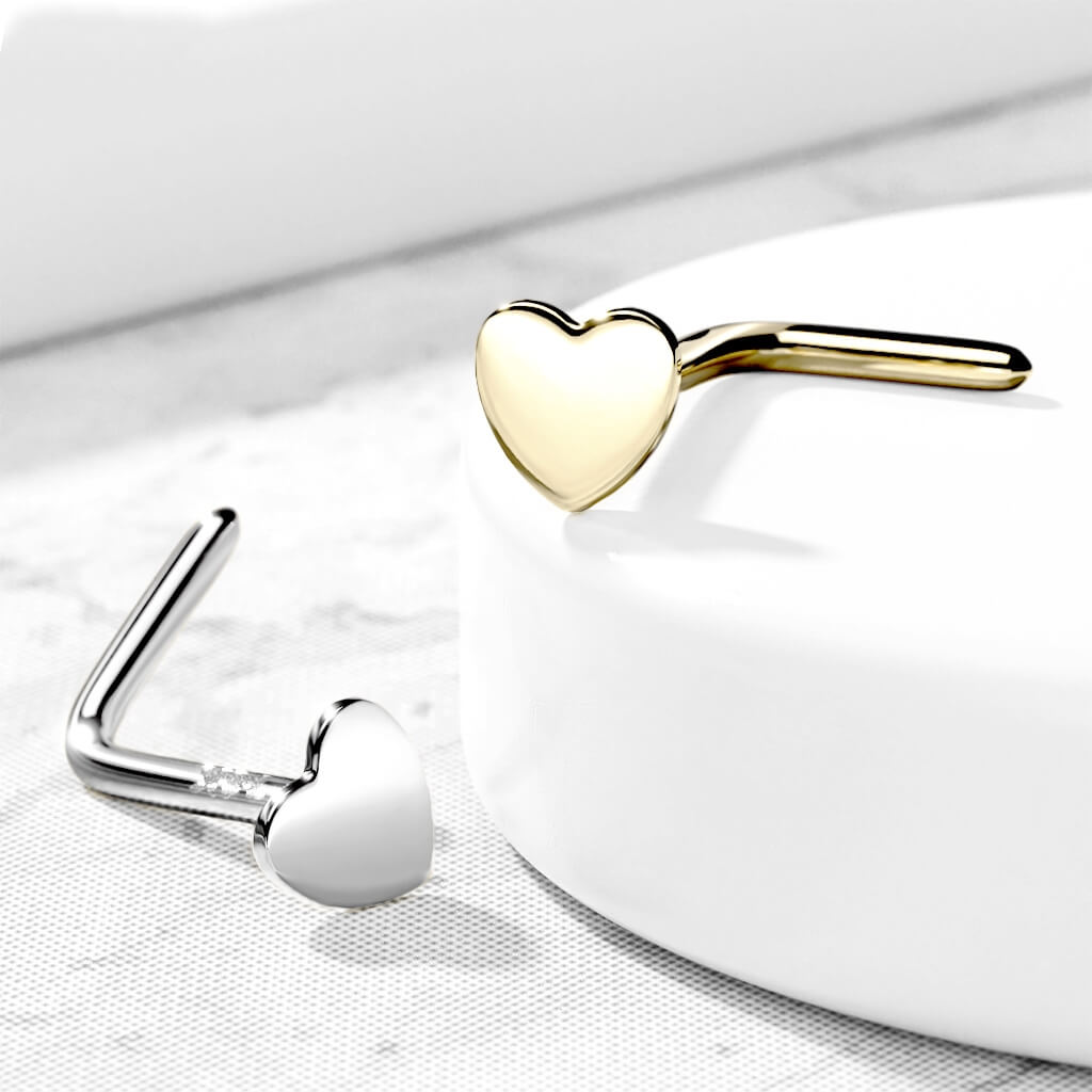 Solid Gold 14 Carat Nose L-Shape Heart