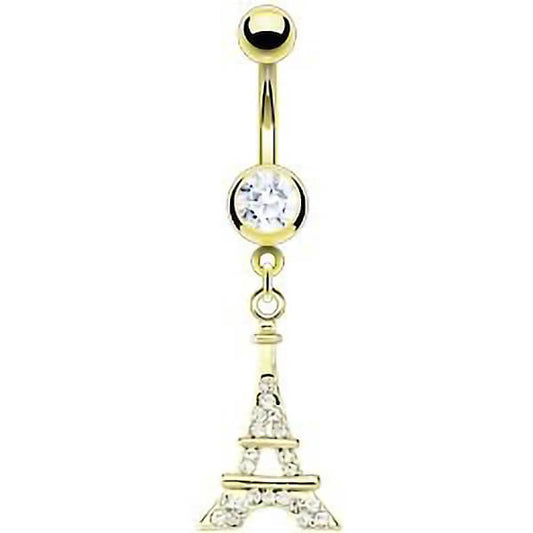 Piercing Nombril Pendentif Tour Eiffel Zircone Or