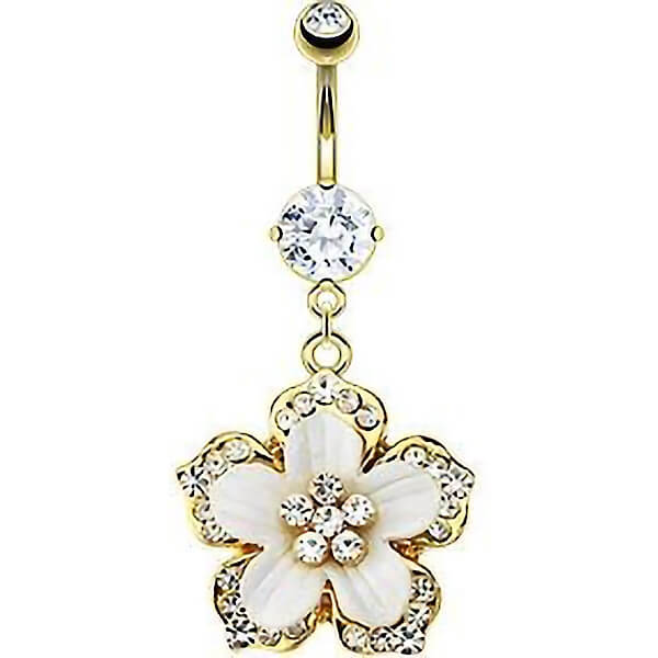 Bauchnabelpiercing Blume beweglich Zirkonia Gold