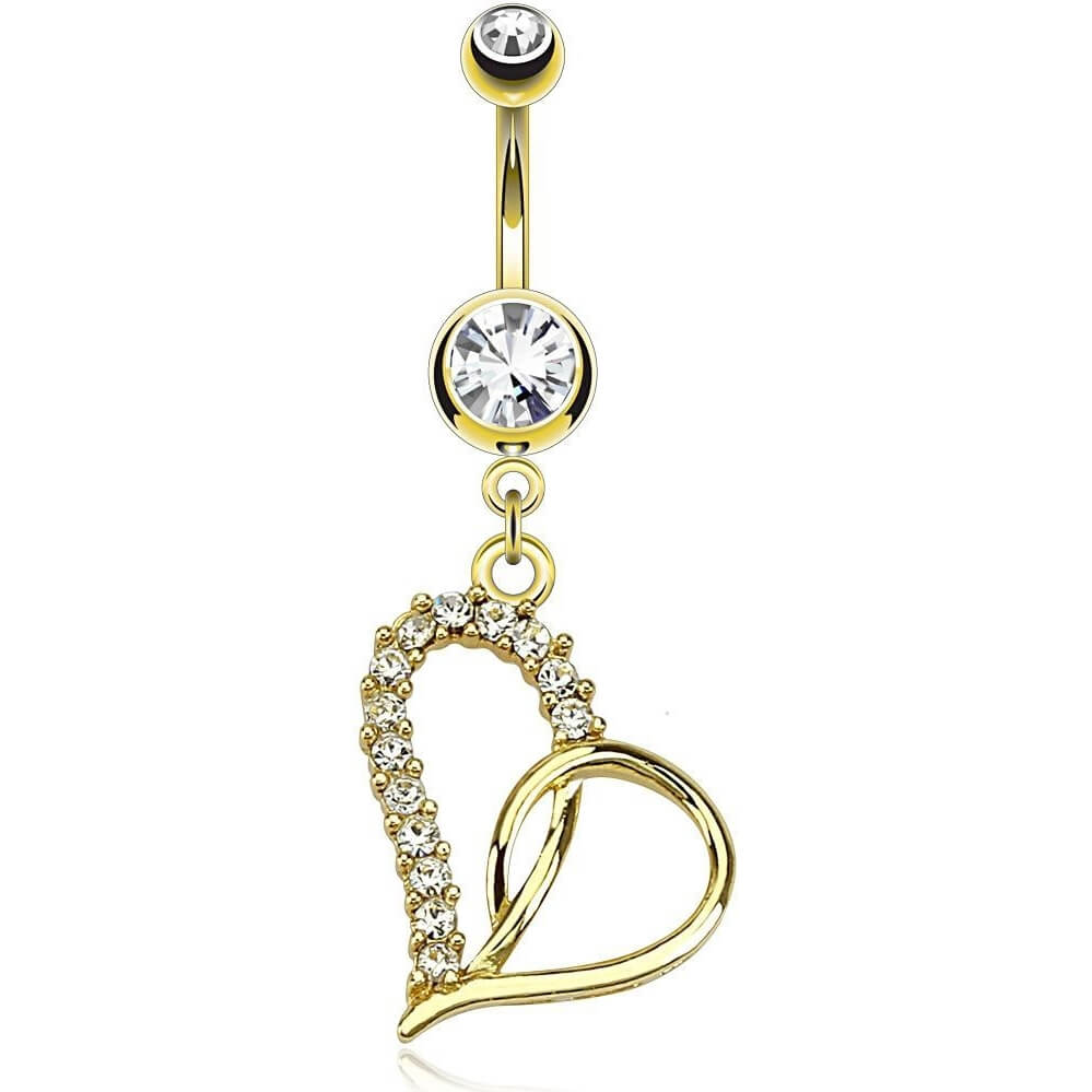 Piercing Nombril Pendentif Cœur Zircone Or