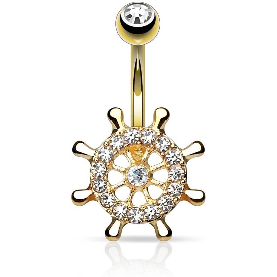 Belly Button Piercing SteeRing wheel Zirconia Gold