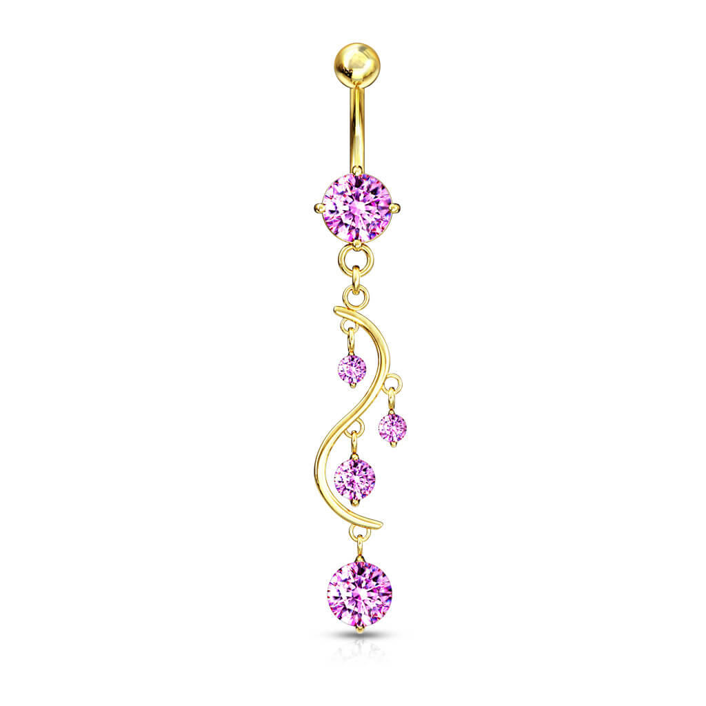 Piercing Nombril Pendentif Zircone Or