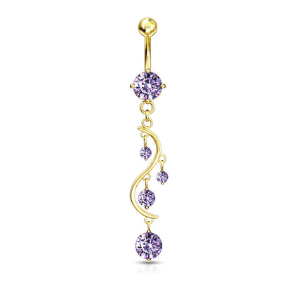 Piercing Nombril Pendentif Zircone Or