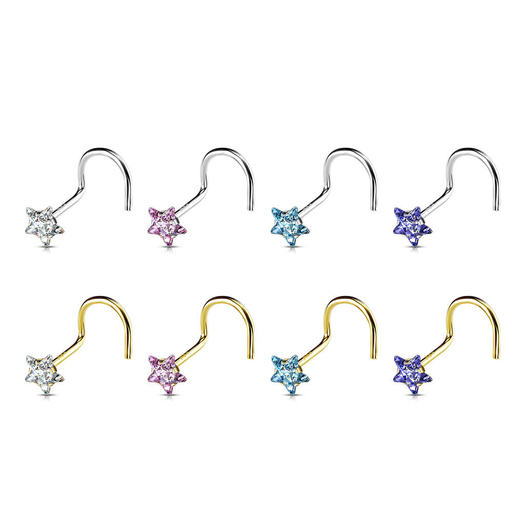 Solid Gold 14 Carat Nose Screw Star Zirconia