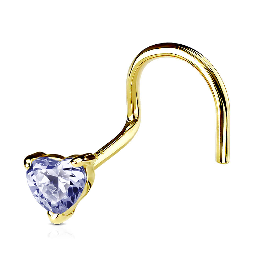 Solid Gold 14 Carat Nose Screw Heart Zirconia