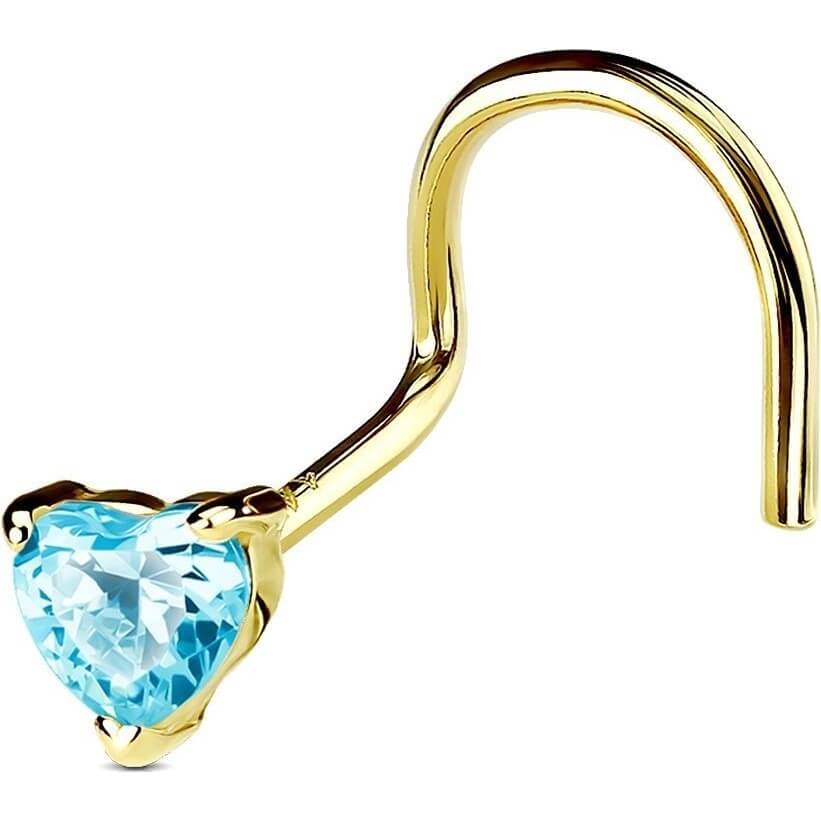 Solid Gold 14 Carat Nose Screw Heart Zirconia