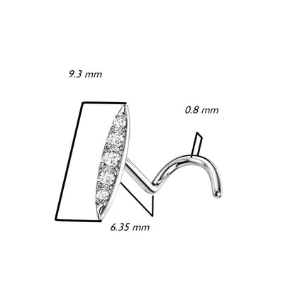 Oro 14 kt Screw Nasale Ellisse di zirconi 