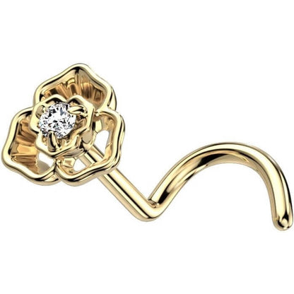 14 Karat Gold Nasenstecker Blume Zirkonia Gelbgold Weißgold