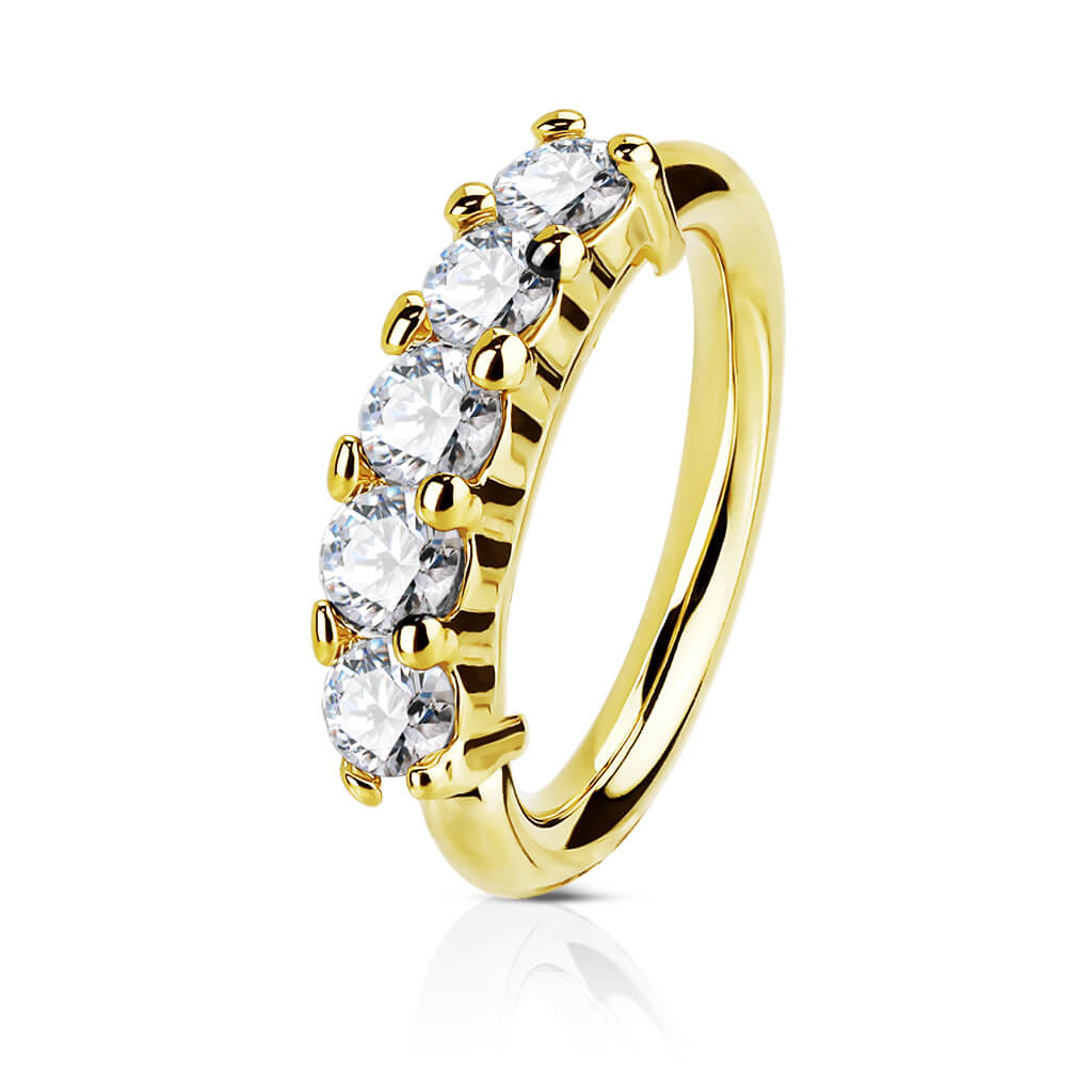 Oro 14kt Anillo 5 Circonitas Flexible