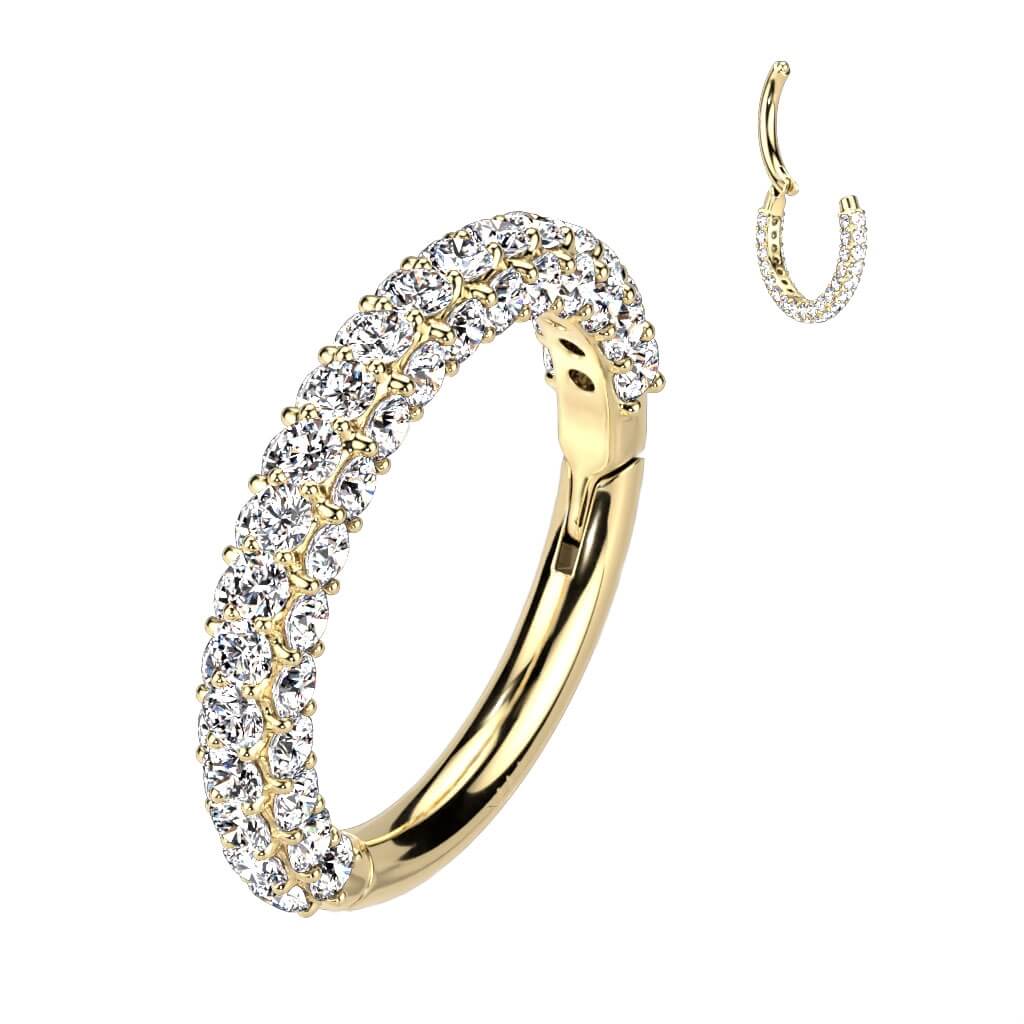 Solid Gold 14 Carat Ring Zirconia Clicker