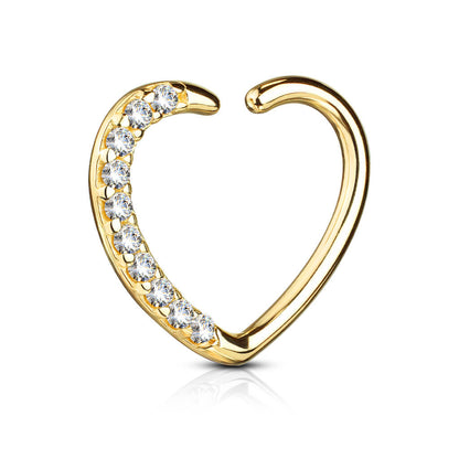 Or 14kt Anneau Coeur Zircone Pliable