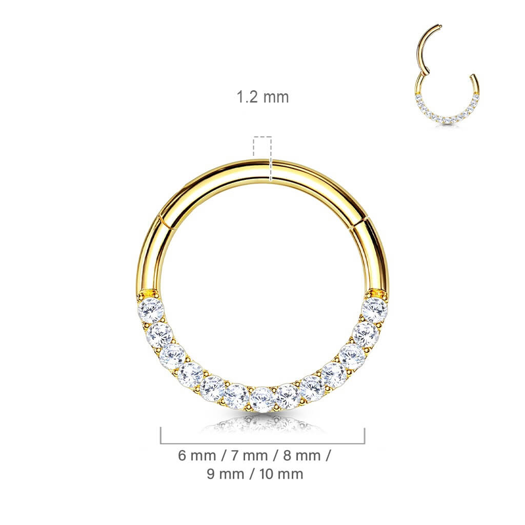 Oro 14 kt Anello Piercing Zircone Clicker