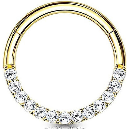 Oro 14 kt Anello Piercing Zircone Clicker