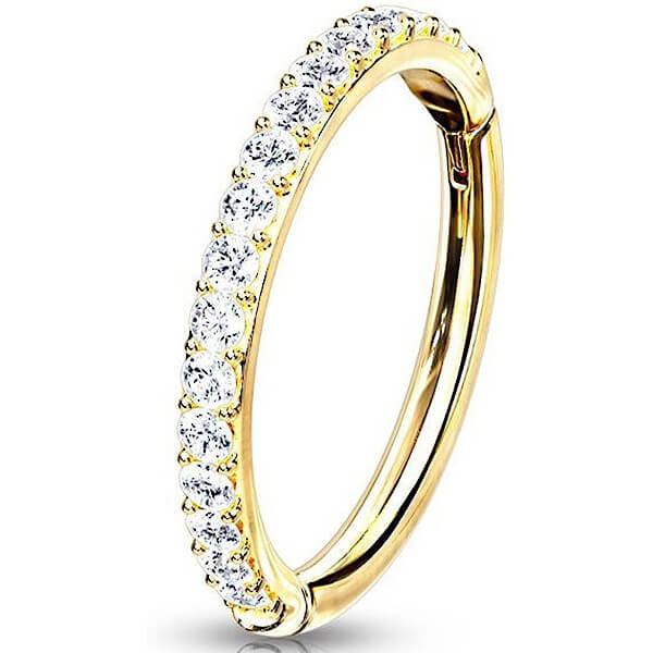 Solid Gold 14 Carat Ring Zirconia Clicker