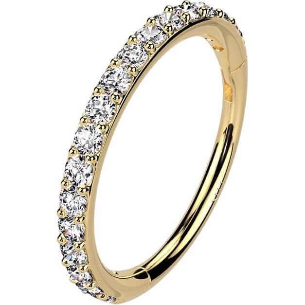 Oro 14 kt Anello Piercing Zirconi incastonatura pave Segment