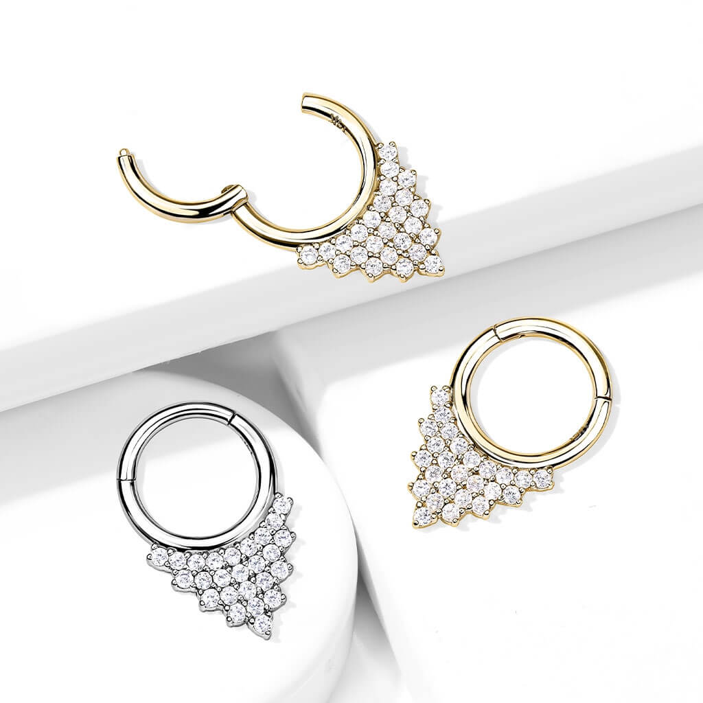 14 Karat Gold Septum Piercing Dreieck Zirkonia Gelbgold Weißgold Clicker