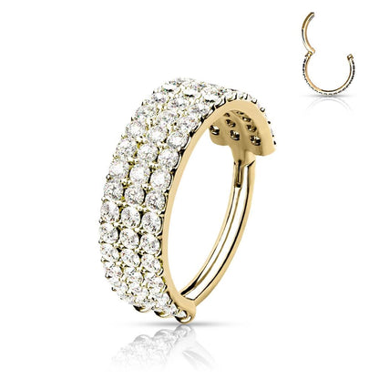 Oro 14 kt Anello Piercing Zirconi in 3 file Clicker